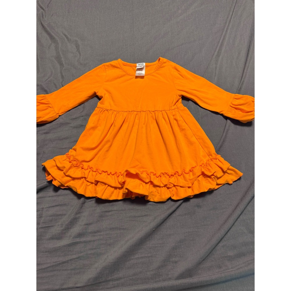 Mia Belle Girls Orange Ruffle Hem Long Sleeve Dress Size 5Y